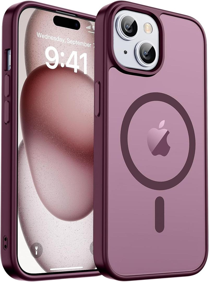 zapica Magnetic for iPhone 15 Case & iPhone 14 Case, [Compatible with MagSafe] [Military Grade Drop Protection] Translucent Matte Shockproof Anti-Scratch Phone Cover, Wine Red