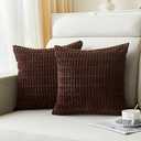 2 Packs Dark Brown Decorative Throw Pillow Covers 18x18 Inch Soft Corduroy Striped Boho Pillow Cases Square Cushion Covers for Couch Sofa Bed Farmhouse Home Décor