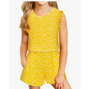 Girls Jumpsuits Rompers Ruffle Sleeve Romper Shorts with Pockets Summer One Piece Playsuit Outfits for Girl 6-13 Years