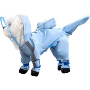 Small Dog Raincoat, Tail Protect Feet Cover Waterproof Dog Rain Jacket Rain Coat for Puppy Small Dogs(Blue,L)