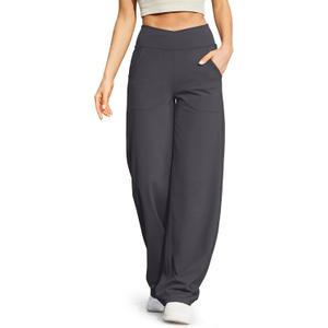 G4Free Wide Leg Pants for Women Loose Yoga Pants with Pockets Petite/Regular/Tall Stretch Casual Lounge Pants (Small, Deep Grey)