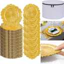 50PCS Bright Gold Reef Charger Plates Bulk Set with Storage Solution, 13 Inch Round Reusable Plastic Dinner Chargers, Decorative Table Chargers for Wedding, Event, Banquet, Party Table Setting