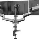 HUANUO Gaming Triple Monitor Stand, Full Motion Articulating Triple Monitor Mount Fit 17 to 32 inch Flat/Curved LCD Computer Screens with Clamp, Grommet Kit, Silver