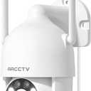 ARCCTV 2K Security Camera Outdoor, 2.4G/5G WiFi 24/7 Recording Security Camera, 360 PTZ Auto Tracking, Motion Tracking, Full Color Night Vision, Waterproof, White 