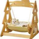 2 in 1 Wooden Cat Hammock, Comfortable and Breathable Hanging Cat Bed with Soft Mattress and Pillow Suitable for Cats or Small Dogs