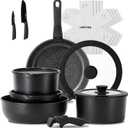 JEETEE Pots and Pans Set Non Stick 17pcs, Kitchen Cookware Sets with Detachable Handle, Induction Nonstick Cookware Set with Removable Handle, Stackable RV Cookware, Oven Safe, PFAS/PFOA Free, Black