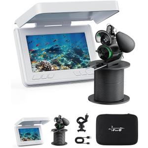 FourQ Underwater Fishing Camera, 220 Ultra-Wide Angle Video Fish Finder with 4.3" HD LCD Monitor, 5000mAh Battery, 65ft Waterproof Cable & IR Night Vision for Ice Lake Boat Kayak Fishing (65FT)