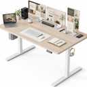 47x32 Large Electric Standing Desk, Height Adjustable Computer Desk with 2 Memory Presets, 31.5" Deep Desktop Sit Stand Desk Home Office Desk Workstation Table with Hooks, Light Walnut, 47.2*31.5 Inch