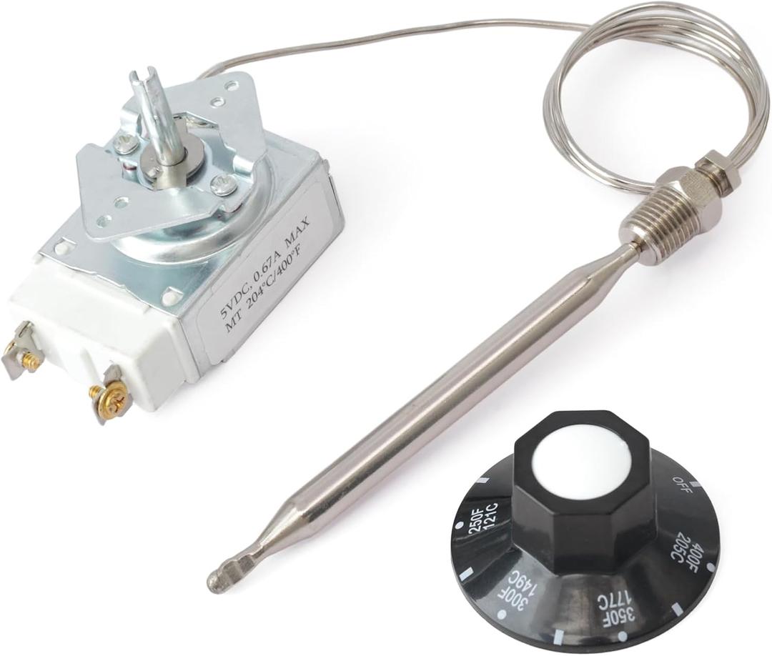 60125401 Deep Fryer Thermostat with Knob Switch Compatible with Pitco 2-SG14C-S/FD Fryer, 1/4" Male Pipe Thread Stuff Box, Replacement for Imperial 1175 for American Range 11113, 200-400F