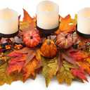 Thanksgiving Centerpiece Fall Table Decorations, Artificial Gourd, Pumpkins, Pine Cones, Maple Leaves and Berries Harvest Table Candle Holder for Dinning Table, Fireplace Mantel (Candle Not Included)