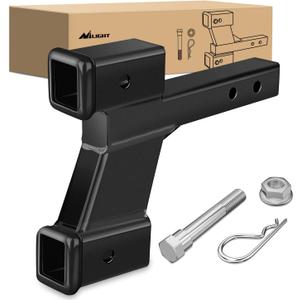 Nilight Trailer Dual Hitch Extender for 2 Inch Receiver with 2" 6" Rise or Drop with Bolt Nut Clip 10,000 lbs Capacity Adjustable Extend 8" 10" Length Matte Black Powder Coated