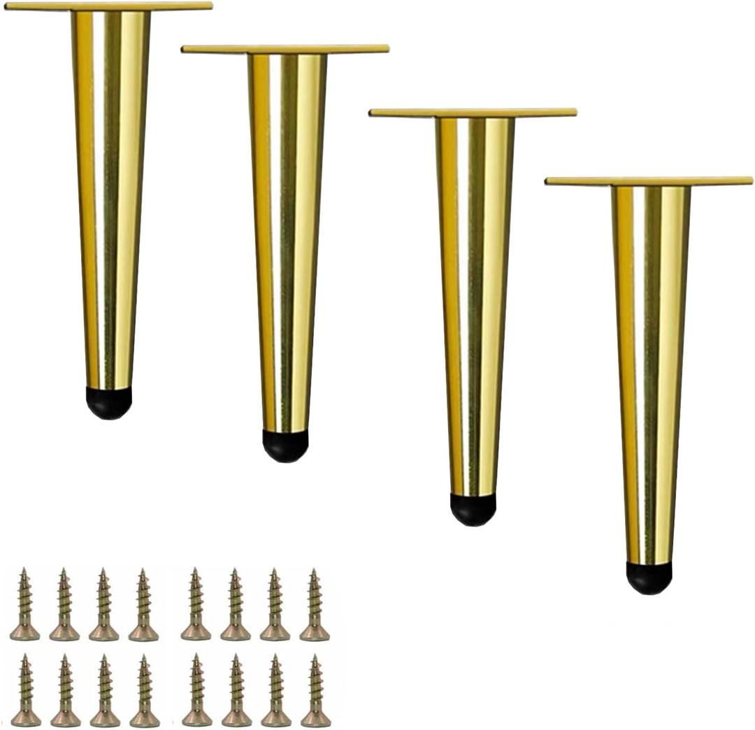 4pcs 6 inch (15cm) Shiny Gold Metal Furniture Legs, Straight Metal Cabinet Legs with Level Feet