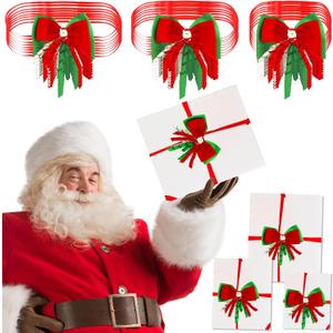 24 Pack Christmas Bows for Gift Wrapping. 3 Size Red Elastic Bows for Gift Boxes, Stretch Loops with Bows Crafts Perfect Boxes, Party Favors and Weddings