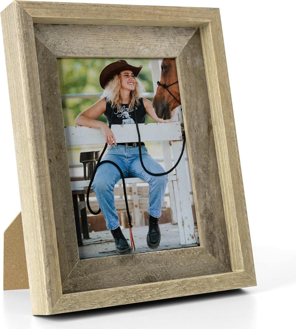 Rustic 5x7 Picture Frame, Reclaimed Barnwood Photo Frame with Tempered Glass, Distressed Finish, Perfect for Family Galleries. Can be Mounted Horizontally or Vertically, or Used as a Tabletop Display