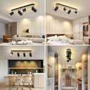 LED 4 Light Track Lighting Spotlight Kit, Black Ceiling Spotlights, Modern Track Light Fixture with Flexibly Rotatable Light Heads, 50W+20W Dual Lighting for Kitchen Living Room, Includes 4 x GU10 Bulb