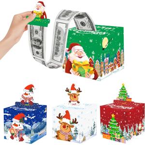 4 Pack Christmas Money Box for Cash, Christmas Money Holders, Santa Snowman Xmas Tree Reindeer Surprise Money Boxes for Friends, Family, DIY Fun Holiday, Xmas Party Supplies, Ideas