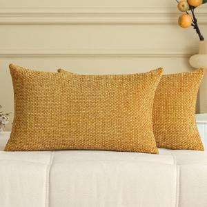 a moment Mustard Yellow Chenille Throw Pillow Covers 12x20 Inch Pack of 2 Modern Decorative Throw Pillow Covers Farmhouse Cross Covers Home Decor for Sofa Bedroom Living Room