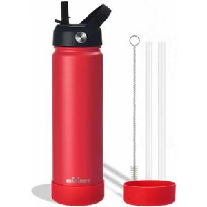 Mininoo Insulated Stainless Steel Water Bottle with Straw, Ceramic-Lined, BPA-Free & Leak-Proof, 24 oz, Red