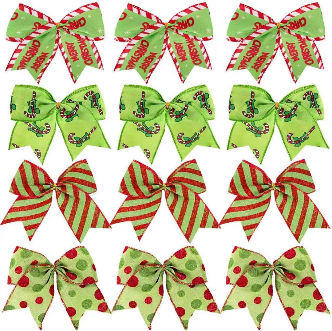 16 Red Green Christmas Bows Decoration, 6 Inch Large Wreaths Bows for Tree Gift Wrapping Garland, Christmas Bows Tree Dot Bows Ribbons Ornaments Christmas Wreath Decorations Wall Home Front Door Decor