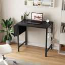 Lufeiya Small Desk for Small Spaces, 24 Inch Kids Girls Study Writing Mini Desks for Bedroom, Simple Modern Laptop PC Little Side Table with Storage Bag Headphone Hooks, Black, 23.6