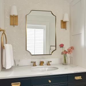 ANDY STAR Brushed Gold Bathroom Mirror, 22x30 Inch Scalloped Rectangle Mirror, Gold Bathroom Vanity Mirror, Antique Brass Mirror in Anti-Rust Stainless Steel Metal Frame for Bathroom, Entryway