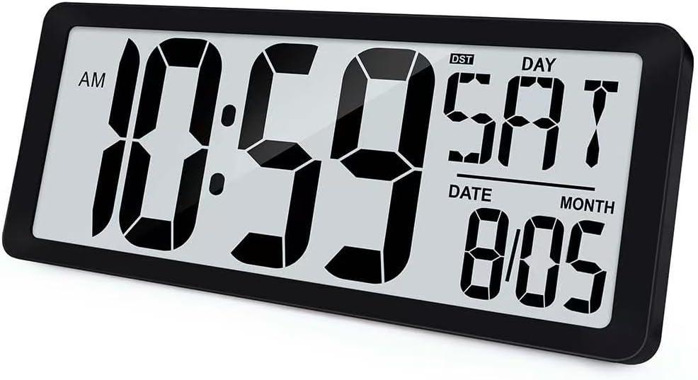 15" Large Digital Wall Clock Battery Operated, Digital Clock Display with Day, Date & Temperature, Large Wall Clock for Bedroom, Livingroom, Office(4.6" Numbers) (15" (Incl Batteries/Black))