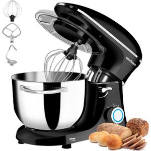 Seedeem Stand Mixer, 6Qt Electric Food Mixer, 660W 6-Speeds Tilt-Head Dough Mixers with Dishwasher-Safe Dough Hook, Wire Whip & Beater for Daily Use, Black (Large)