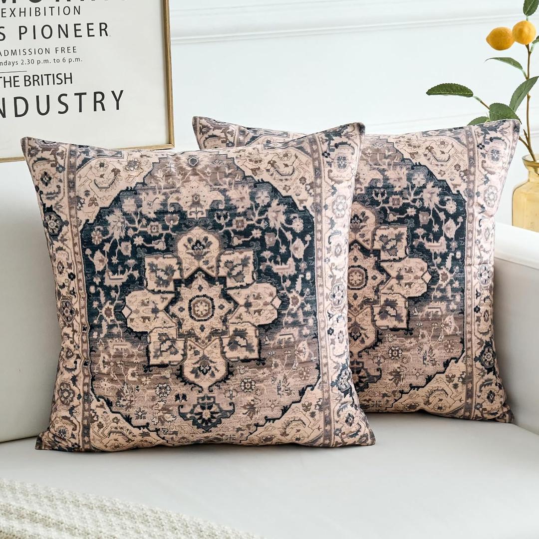 Boho Throw Pillow Covers 22x22 inch Set of 2,Boho Vintage Carpet Pattern Antique Ethnic Decor Double Sided Pattern Cushion Cover Soft Pillow Case Living Sofa Room Bed Square Pillow Cover