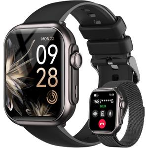 Smart Watch for Women for iPhone&Android: 100 Day+Battery Life, Smart Watch Bluetooth Call with 24/7 SpO2 Sleep Heart Rate Monitor, IP68 Waterproof,Fitness Tracker with 120+Sport,Reloj Black 2 Bands