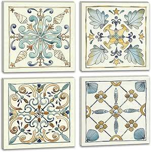 Canvas Prints 4pcs Vintage Picture Paintings Bathroom Wall Art Abstract Pattern Wall Decor for Bedroom Kitchen Office Home Artwork Decoration Ready to Hang 12"x 12"