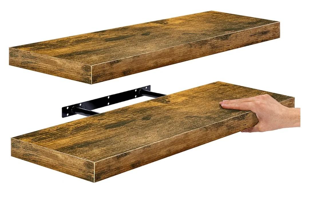 Bathroom Shelves, Wall Decor for Bedroom, Kitchen, Living Room, Home Decor & Book storage - Mounted Floating Shelf with Invisible Brackets (Rustic Brown, 2 Pack)