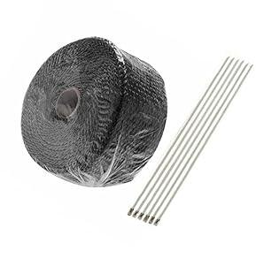 Titanium Exhaust Wrap 2" x 16.5' Roll for Motorcycle Fiberglass Heat Shield Tape with Stainless Ties