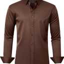 J.VER Men's Dress Shirts Solid Long Sleeve Stretch Wrinkle-Free Formal Shirt Business Casual Button Down Shirts (X-Large, Brown)