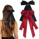 Bow Hair Clips 2PCS Set for Women and Girls - Black White Ribbon Bows for Hair, with Long Tail, Alligator Clip (Black & Red)