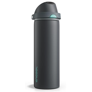 Insulated Water Bottle with Straw  Encool Stainless Steel Water Bottle with Push Button Lid, LeakProof & BPAFree, Keeps Cold for 24 Hours for Sports, Travel, Gym (18 oz, Tuna GreyGreen)