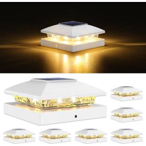 VOLISUN 4x4 Solar Post Cap Light 6pack,Solar Fence - Cap Lights Outdoor Waterproof for Wooden/Vinyl Post,White Deck Post Cap Light Solar Powered with Warm White for Garden/Patio/Porch