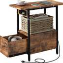 LIDYUK End Table with Charging Station, Narrow Side Table with Drawer and USB Ports & Power Outlets, Nightstand Bedside Tables for Small Spaces, Bedroom, Living Room, Rustic Brown (Pack of 1)