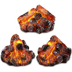 3 Pcs Flameless Fireplace Lights 3D Artificial Wood Burning Flame with Realistic Log Artificial Fire Flames Simulation Charcoal Flame Lamp for Christmas Home Decor