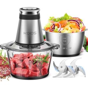 KOIOS Food Processor, 500W Electric Food Chopper with 2 Bowls (8 Cup+8 Cup) & 2 Bi-Level Blades&, Small Electric Grinder Meat Processor for Nuts, Meat, Onion, Garlic, Baby Food, Black