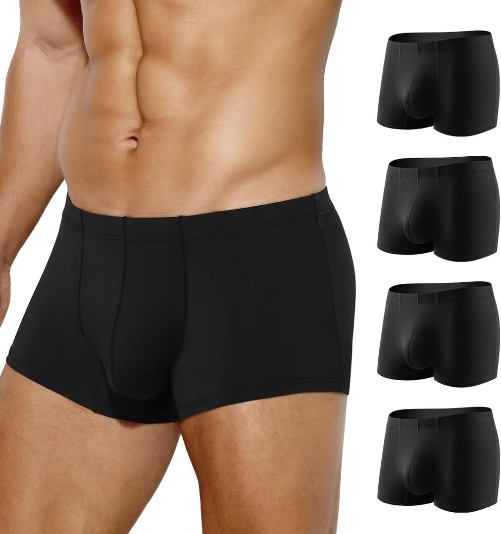 Arjen Kroos Men's Boxer Briefs, Sexy Silky Breathable Ice Silk Mens Trunks Underwear, Underwear for Men 4 Pack (Large, Black*4)