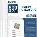 Sheet Protectors, PANDRI 500 Pack Clear Heavy Duty Plastic Page Protectors Sheet Reinforced 11-Hole Fit for 3 Ring Binder Fits Standard 8.5 x 11 Paper, 9.25 x 11.25 Top Loaded, Excluding Acid