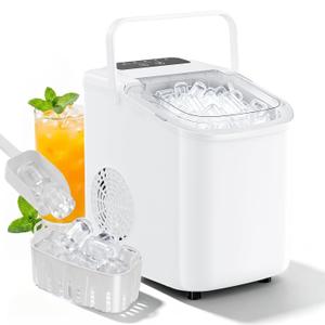 Countertop Ice Maker, Portable Ice Machine with Carry Handle Basket and Scoop, 9 Bullet Cubes Ready in 6 Mins, 26lbs Daily, Self-Cleaning for Home, Kitchen, Camping, RV