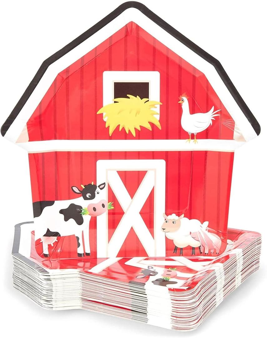 BLUE PANDA 48-Pack Paper Plates for Farm Animal Birthday Party and Farm Birthday (10 In)