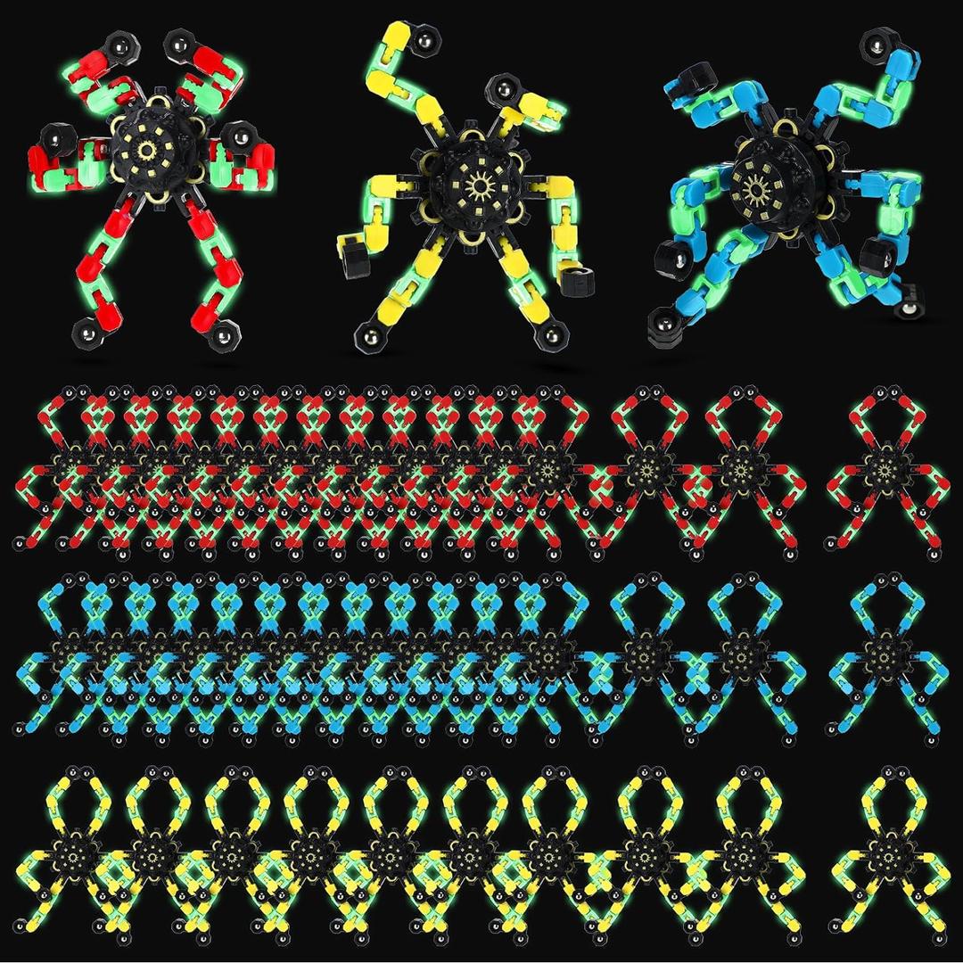 Jerify 40 Pack Funny Sensory Fidget Toy Transformable Chain Robot Finger Toy DIY Robot Mechanical Spinners Stress Relief Autistic Gifts for Adult Teen Prize Stuffer Party Favor(Luminous,Novel Color)