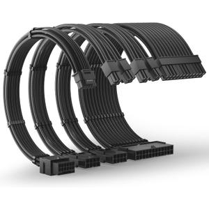 AsiaHorse 12VHPWR PSU Extension Cable Kit for RTX 50/40 Series, 16AWG Pcie 5.0 Cable Extension Kit Soft Braided 16PIN to 16PIN Cable Kit, 24pin ATX /4+4pin EPS /12+4pin 30CM (Black)