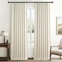 Warm Cream Extra Long Pleated Black Out Curtains 105 Inches Long for Living Room, Natural Linen Blend Patio Door Curtain with Track&Back Tab 2 Panels Set Insulated Privacy Window Drapes (50"Wx105"L)