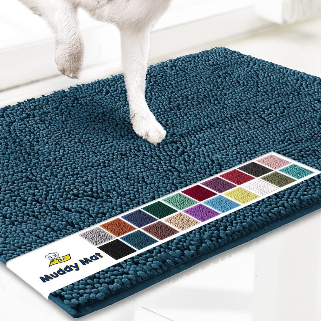 Muddy Mat AS-SEEN-ON-TV Highly Absorbent Microfiber Door Mat and Pet Rug, Non Slip Thick Washable Area and Bath Mat Soft Chenille for Kitchen Bedroom Indoor and Outdoor - Atlantic Blue XXL 60"X48"
