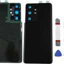 Galaxy S21 Ultra Back Glass Cover Replacement for Samsung Galaxy S21 Ultra 5G SM-G998U All Carriers Housing Door with Camera Glass Lens and Pre-Install Tapes + Tool Kits (Phantom Black)