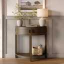 Farmhouse Half Moon Console Tables for Entryway with Storage - Modern Home Decor - Living Room Furniture - Wood Entryway Table with Doors and Black Knobs for Narrow Spaces (Chestnut Brown)