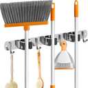 ZONGOOL Mop Broom Holder Wall Mount, Broom Organizer Mop and Broom Storage Tool Racks Stainless Steel Wall Hanger for Home Kitchen Garden Laundry Garage (3 Racks with 4 Hooks, Silver)